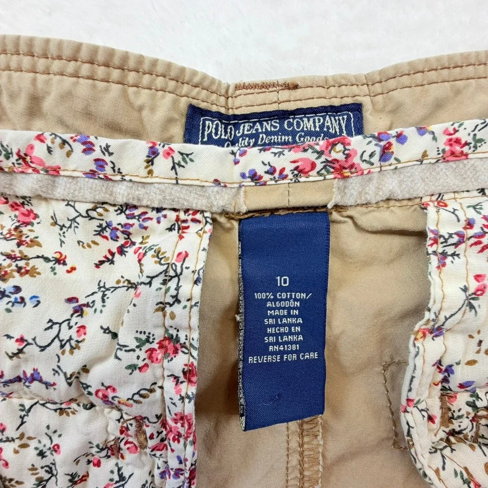 Polo‎ Jeans Company by Ralph Lauren Khaki Cargo Shorts Sz 10 Utility Floral Trim